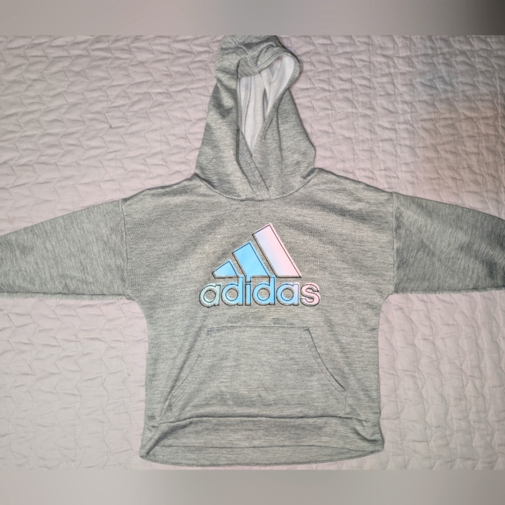 Girls 7 Adidas Gray Cropped Hoodie Sweatshirt
